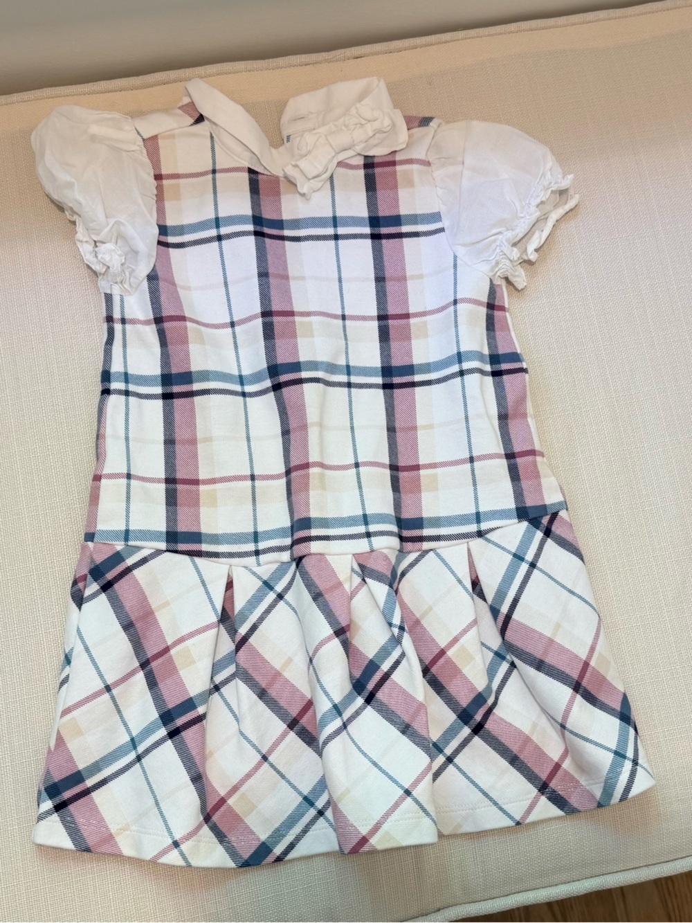 Janie and Jack Pink, Navy & Cream Plaid Drop-Waist Dress